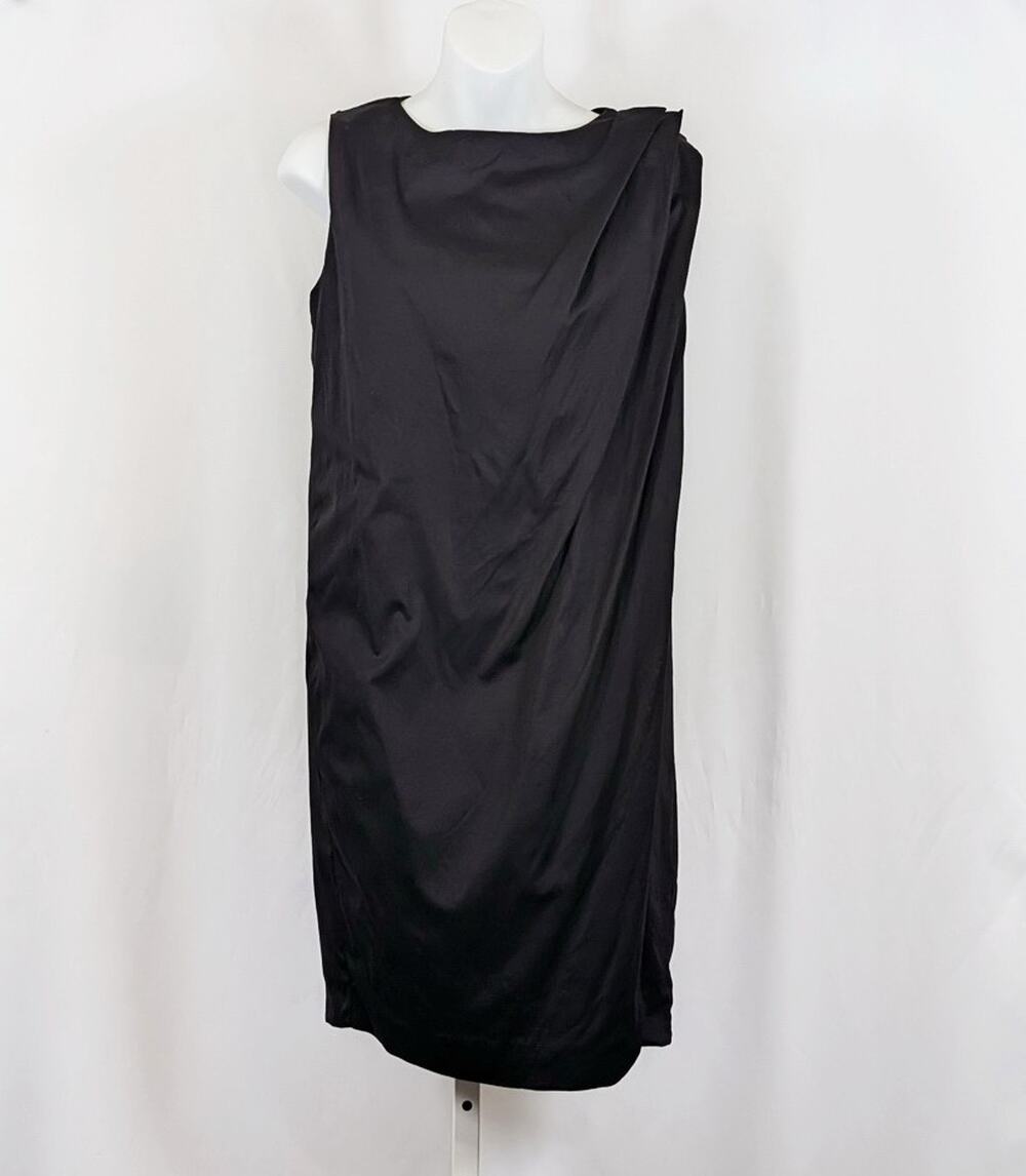 Vintage 90s Calvin Klein Dress Black Draped Sleeveless Cotton Women's Size M